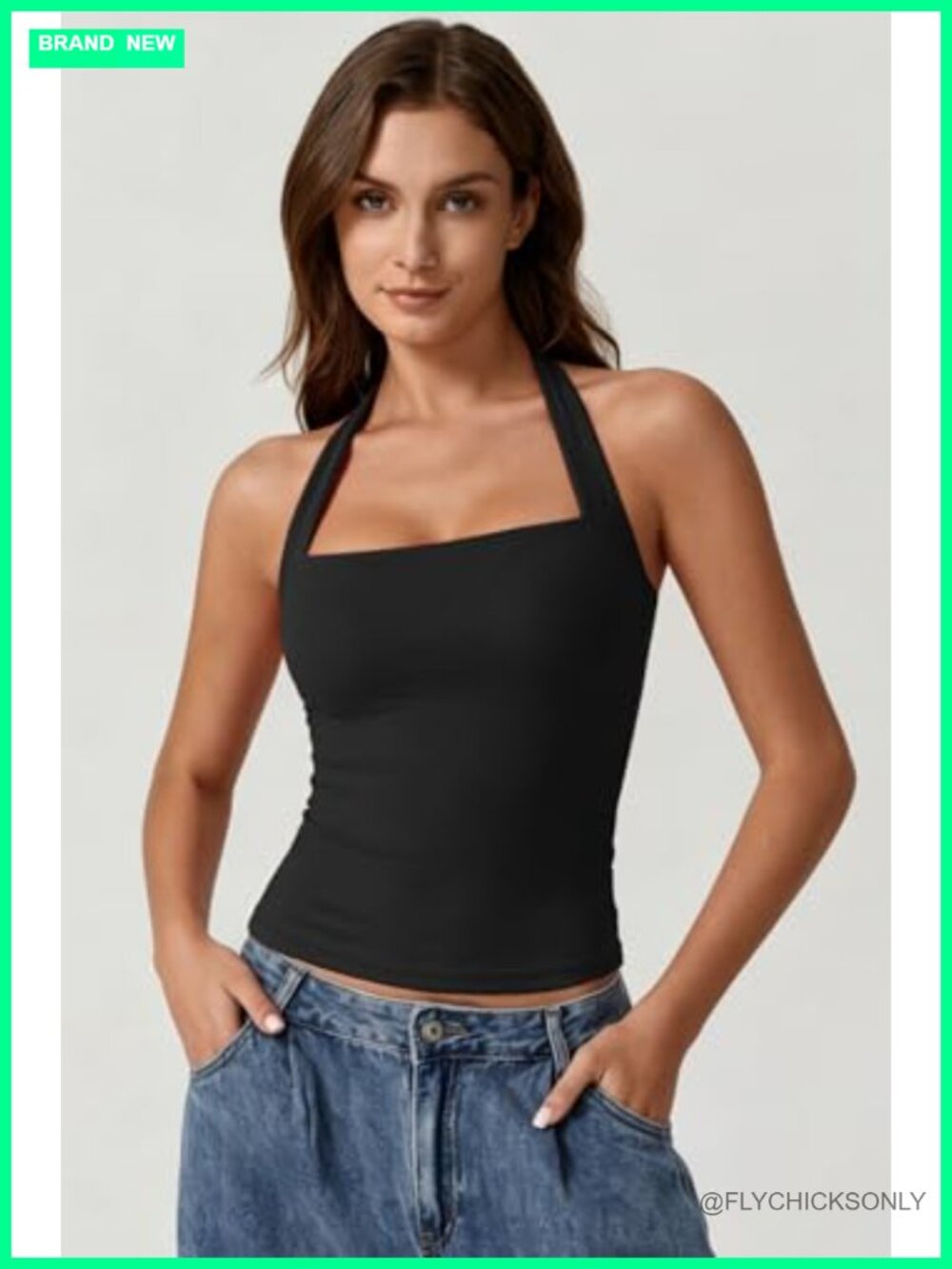QINSEN Halter Tank Top Button Closure Cropped Cami Going Out Top Size S - Picture 3 of 6